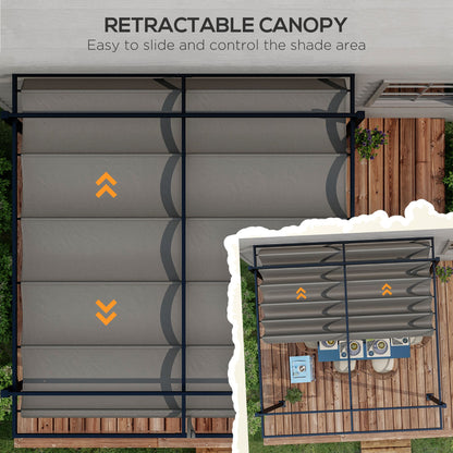 3 x 3(m) Retractable Pergola, Garden Gazebo Shelter with Aluminium Frame, for Grill, Patio, Deck, Dark Grey