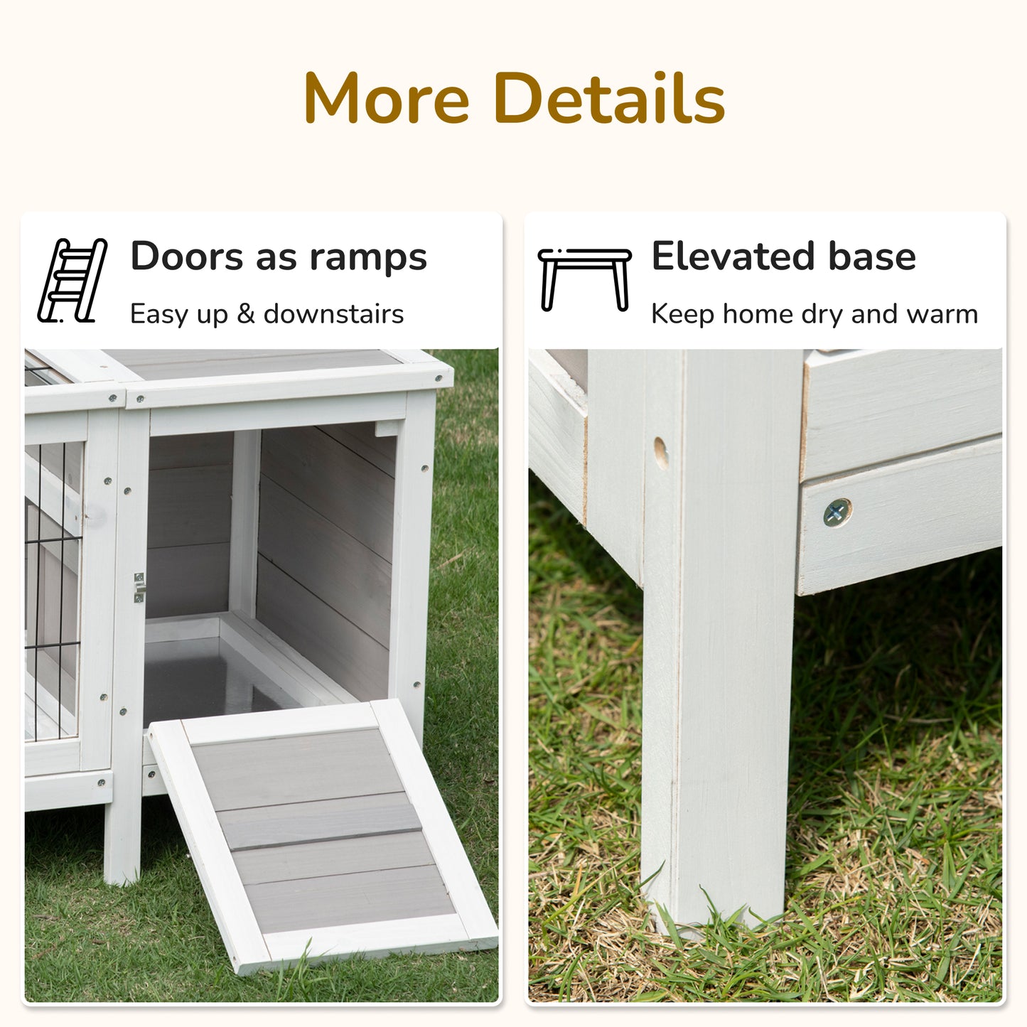 Rabbit Hutch and Run, with Removable Tray - Grey