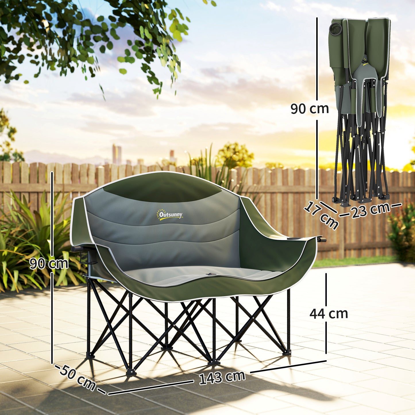 Double Camping Chair for Adults with Armrests, Heavy Duty Oversized Padded Folding Chair with Carry Bag