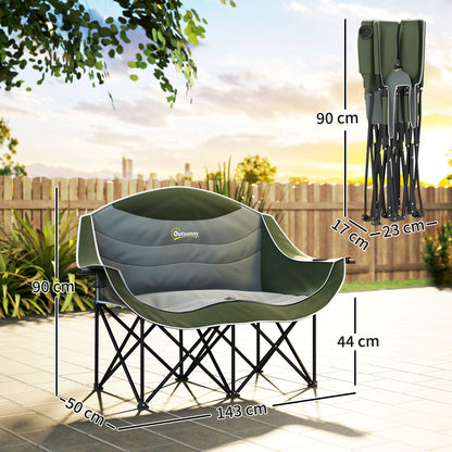 Double Camping Chair for Adults with Armrests, Heavy Duty Oversized Padded Folding Chair with Carry Bag