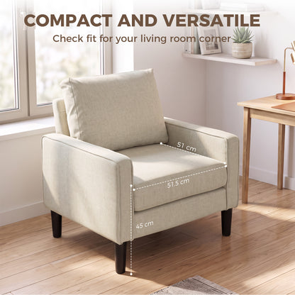 Accent Chair, Removable Pillow Linen Armchair with Comfy Spring Cushion for Living Room, Bedroom, Study, Cream