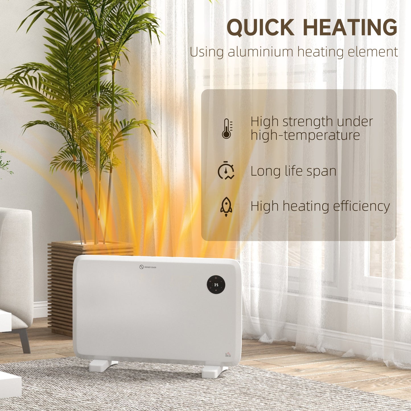1200W Electric Convector Heater, Freestanding or Wall Mounted, Space Heater with Adjustable Thermostat, Timer, White