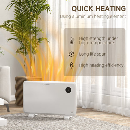 1200W Electric Convector Heater, Freestanding or Wall Mounted, Space Heater with Adjustable Thermostat, Timer, White