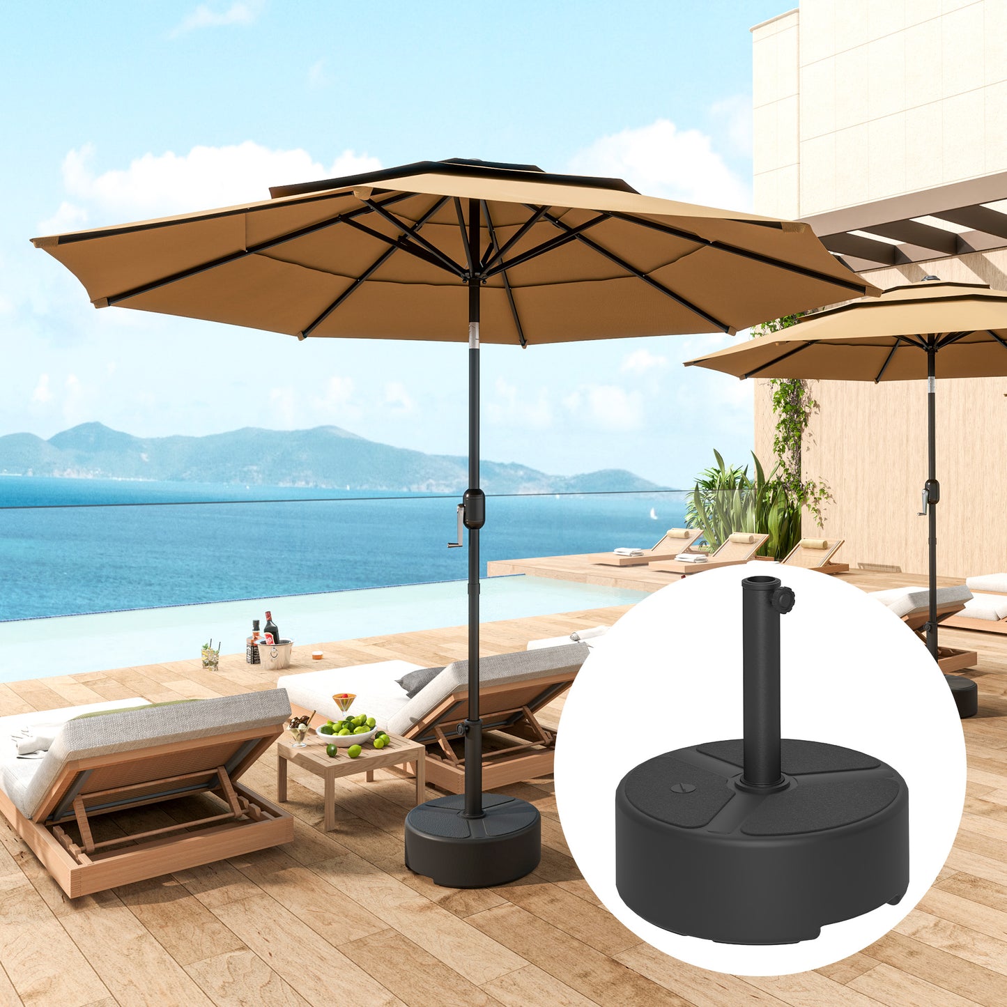 Round Garden Parasol Base, Garden Umbrella Stand Heavy Duty Parasol Base, Filled Up to 20kg with Stand or 18kg