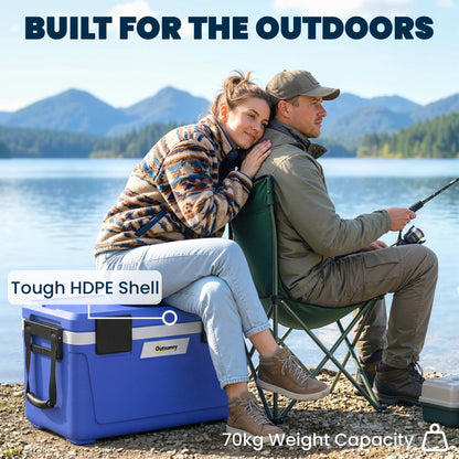42.6L Insulated Cool Box, Lightweight Portable Ice Cooler with Handle, Lid and Drain Valve, Dark Blue