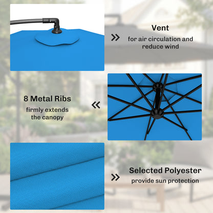 3m Overhanging Parasol, with Base, Weights and Cover - Blue