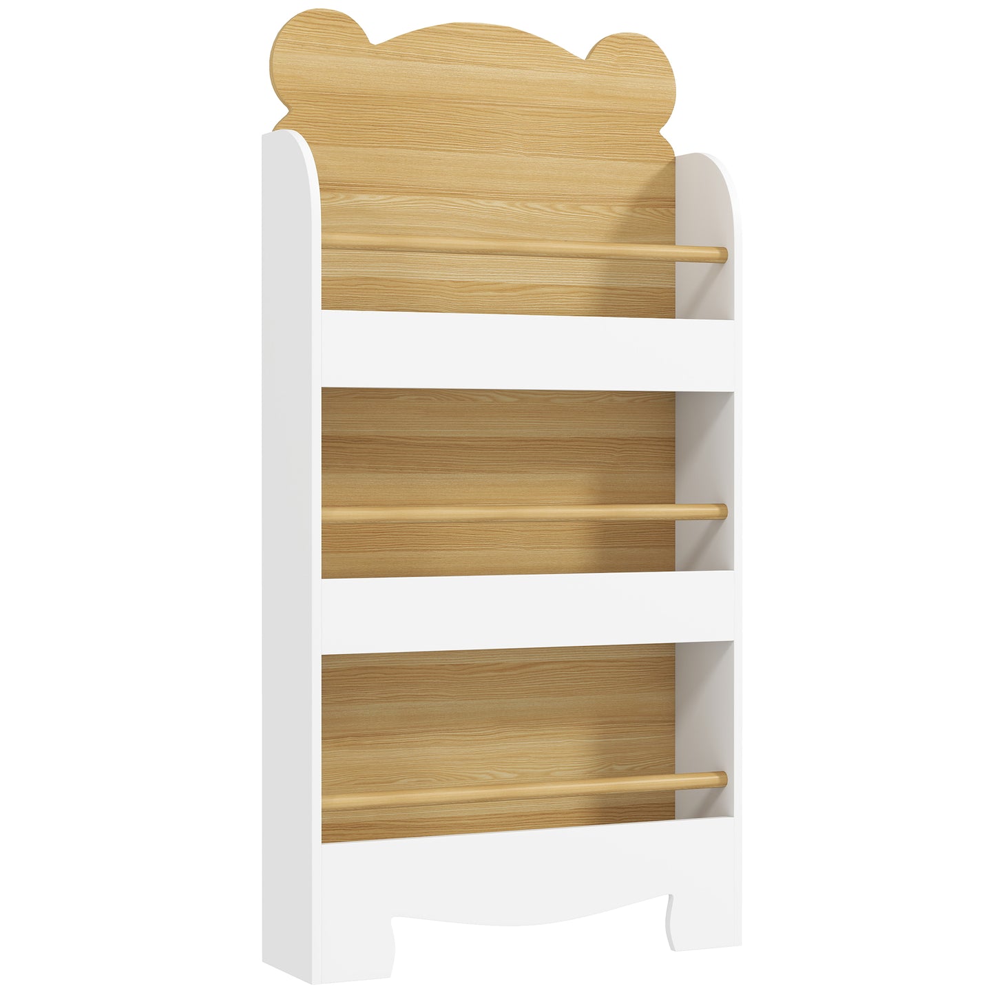 Kids Bookshelf, 3 Tier Children Bookcase, Bear Theme Toddler Space-Saving Bookcase for Living Room, White