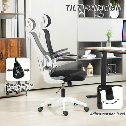 Ergonomic Office Chair, High Back Mesh Computer Desk Chair with Adjustable Headrest and Lumbar Support, Rotatable Armrests