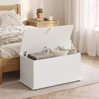 Storage Chest, 102L Blanket Box, Shoe Bench with Safety Hinged Lid, Bed End Bench for Bedroom, 80 x 40 x 45cm, White