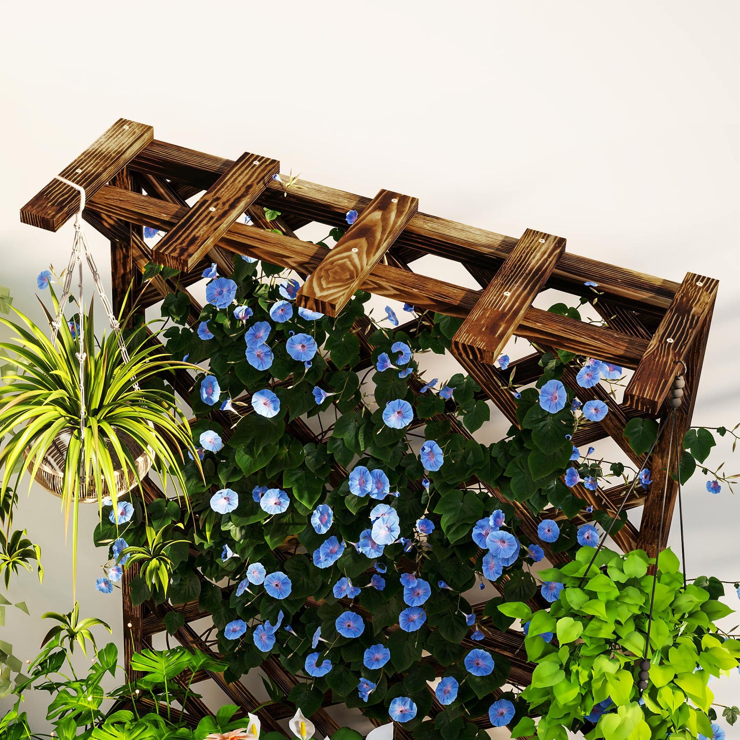 Wooden Planter with Trellis, Freestanding Raised Garden Bed with Drainage Holes