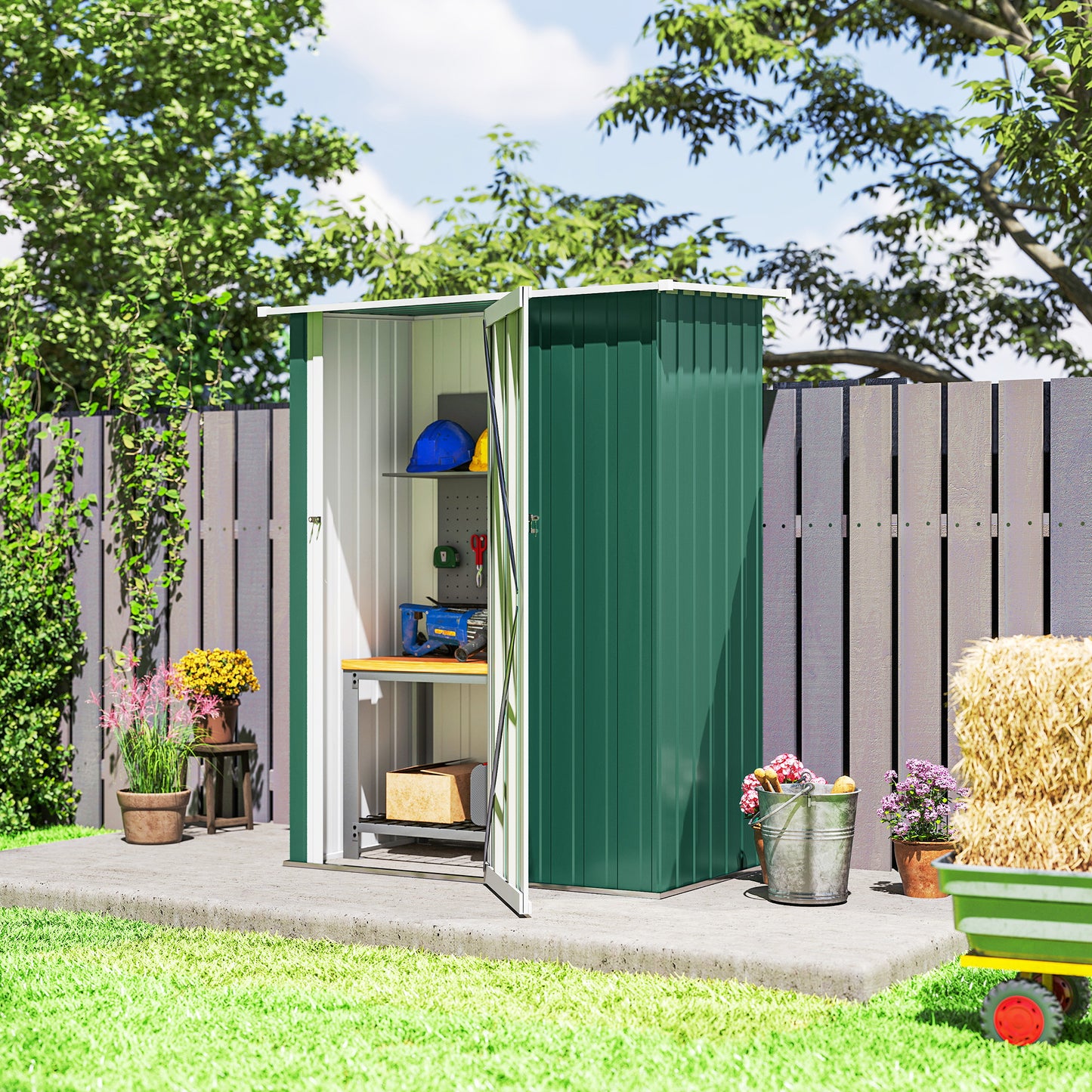 5ft x 3ft Garden Storage Shed, Galvanised Outdoor Metal Shed Waterproof with Sloped Roof, Lockable Door for Patio Tools