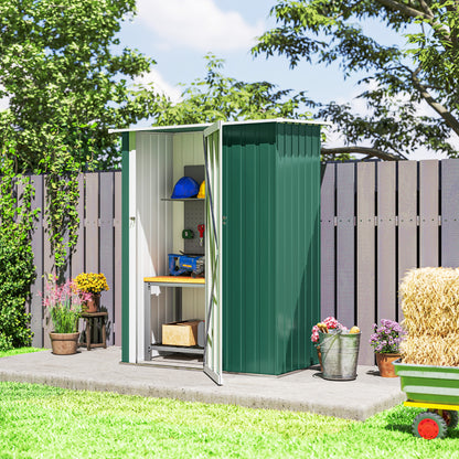 5ft x 3ft Garden Storage Shed, Galvanised Outdoor Metal Shed Waterproof with Sloped Roof, Lockable Door for Patio Tools