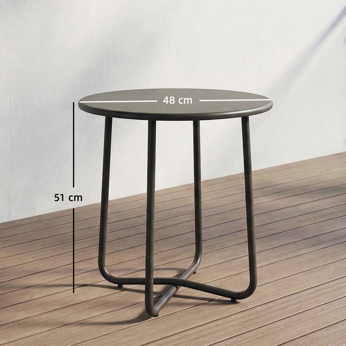 48 cm Round Garden Side Table, Small Metal Outdoor Garden Table with Rolled Edge, Dark Grey