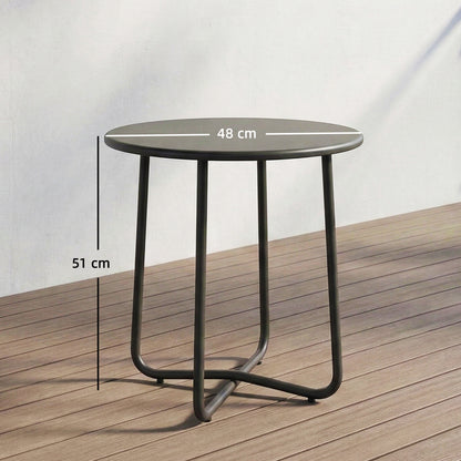 48 cm Round Garden Side Table, Small Metal Outdoor Garden Table with Rolled Edge, Dark Grey