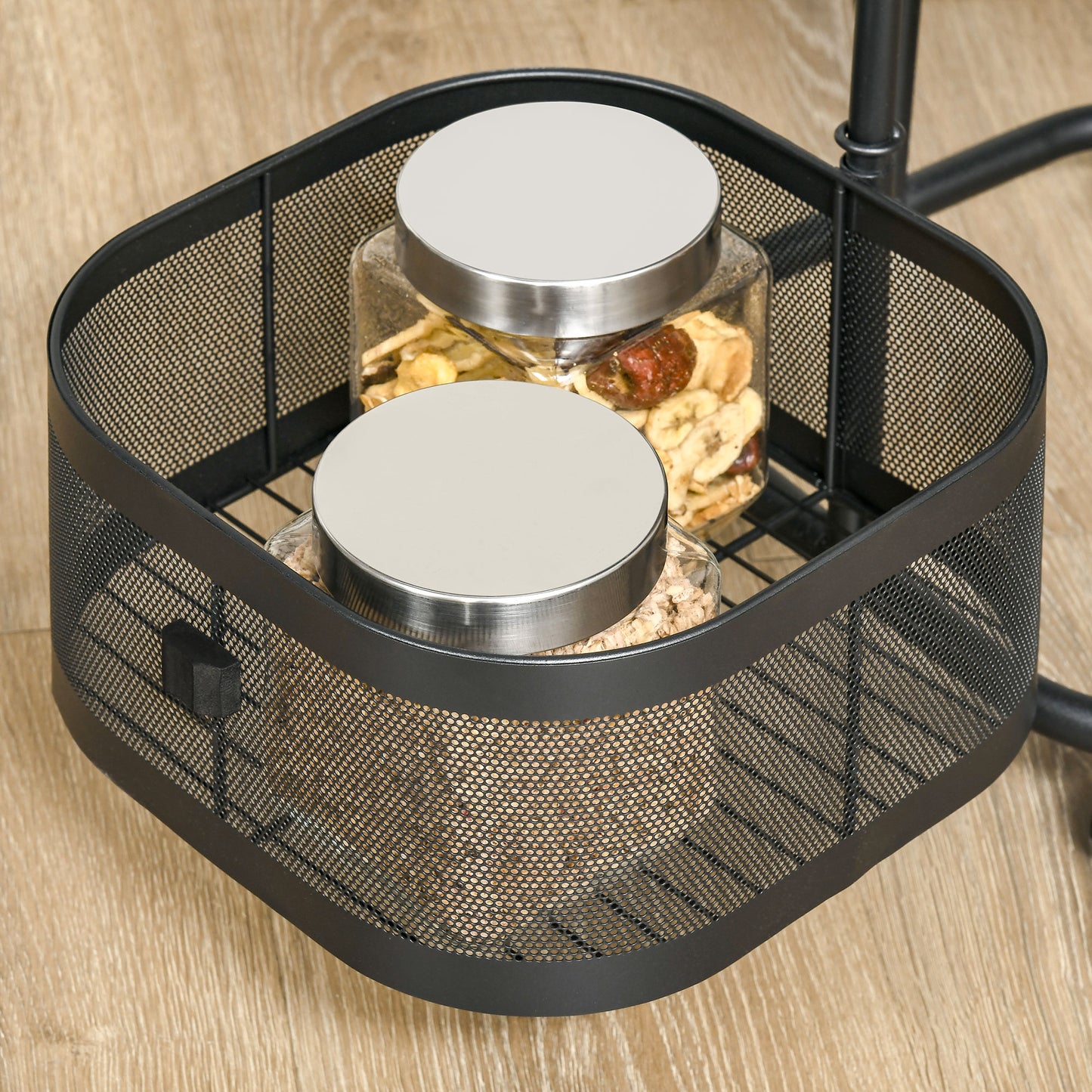Metal Storage Cart, 4-Tier Storage Trolley on Wheels with 4 Mesh Baskets and Top Tray, Black