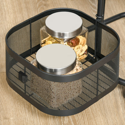 Metal Storage Cart, 4-Tier Storage Trolley on Wheels with 4 Mesh Baskets and Top Tray, Black