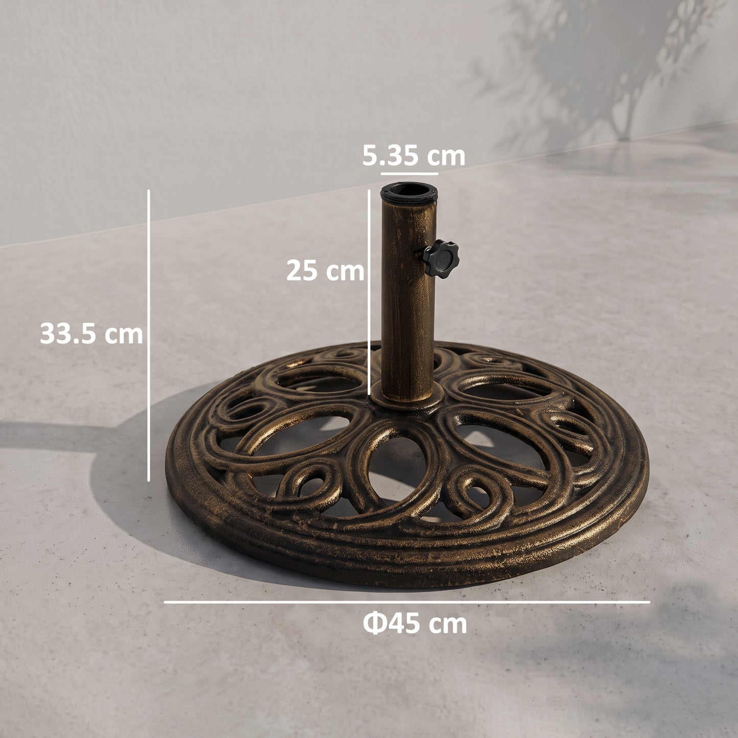 11.5 kg Cast Metal Round Patio Umbrella Base Stand, Umbrella Holder for Outdoor, Patio, Garden, Bronze Tone
