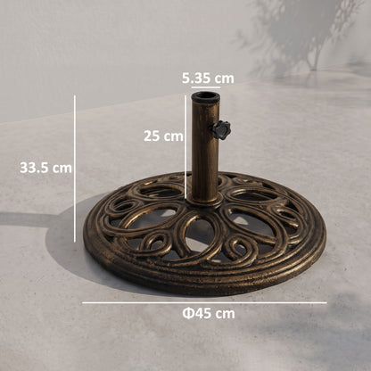 11.5 kg Cast Metal Round Patio Umbrella Base Stand, Umbrella Holder for Outdoor, Patio, Garden, Bronze Tone
