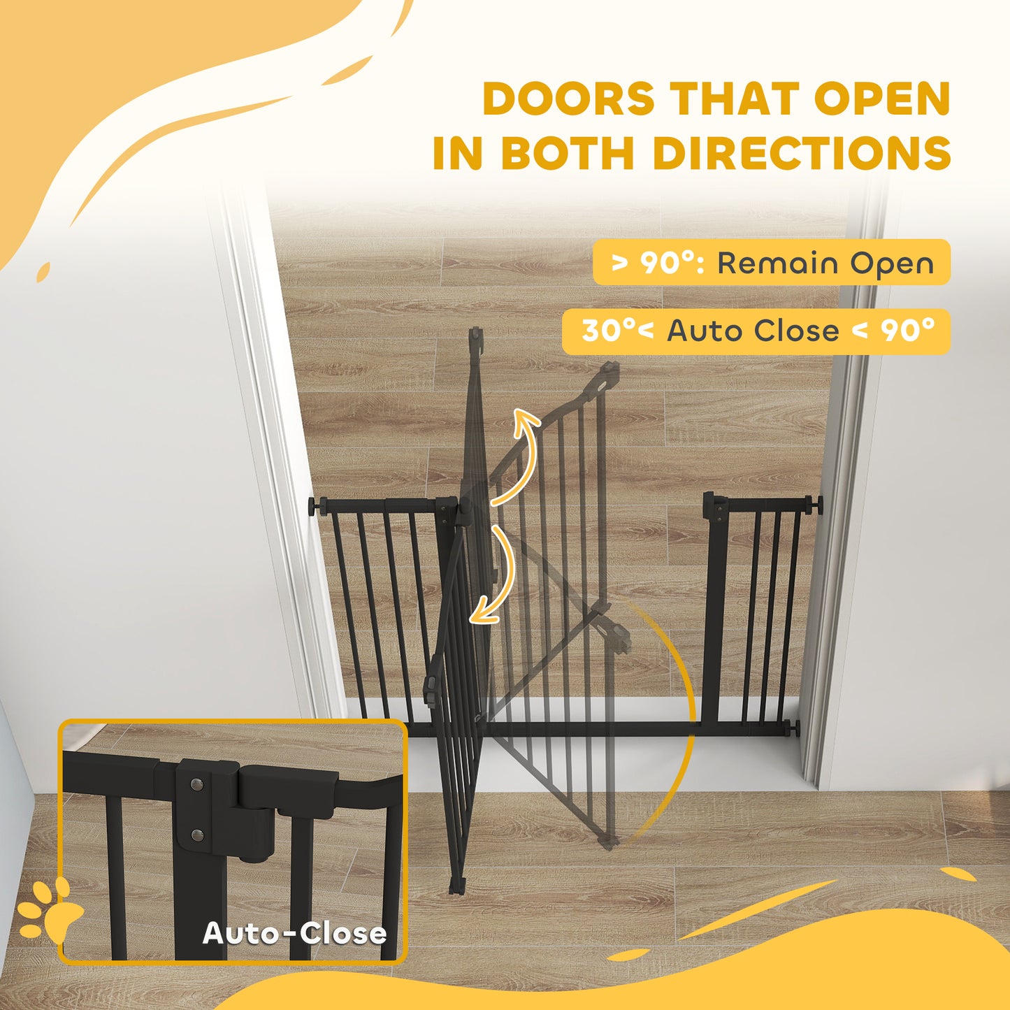 Metal 74-100cm Adjustable Pet Gate Safety Barrier w/ Auto-Close Door Black