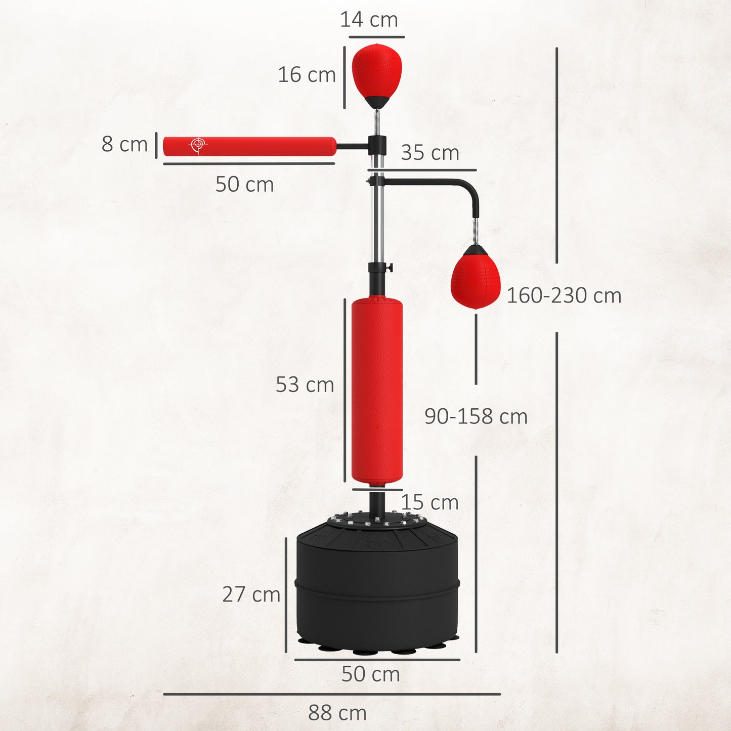 4-in-1 Boxing Punching Bag, Freestanding with 2 Speed Bals, 360° Reflex Bar, 160-230cm Adjustable Height, Red