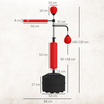 4-in-1 Boxing Punching Bag, Freestanding with 2 Speed Bals, 360° Reflex Bar, 160-230cm Adjustable Height, Red