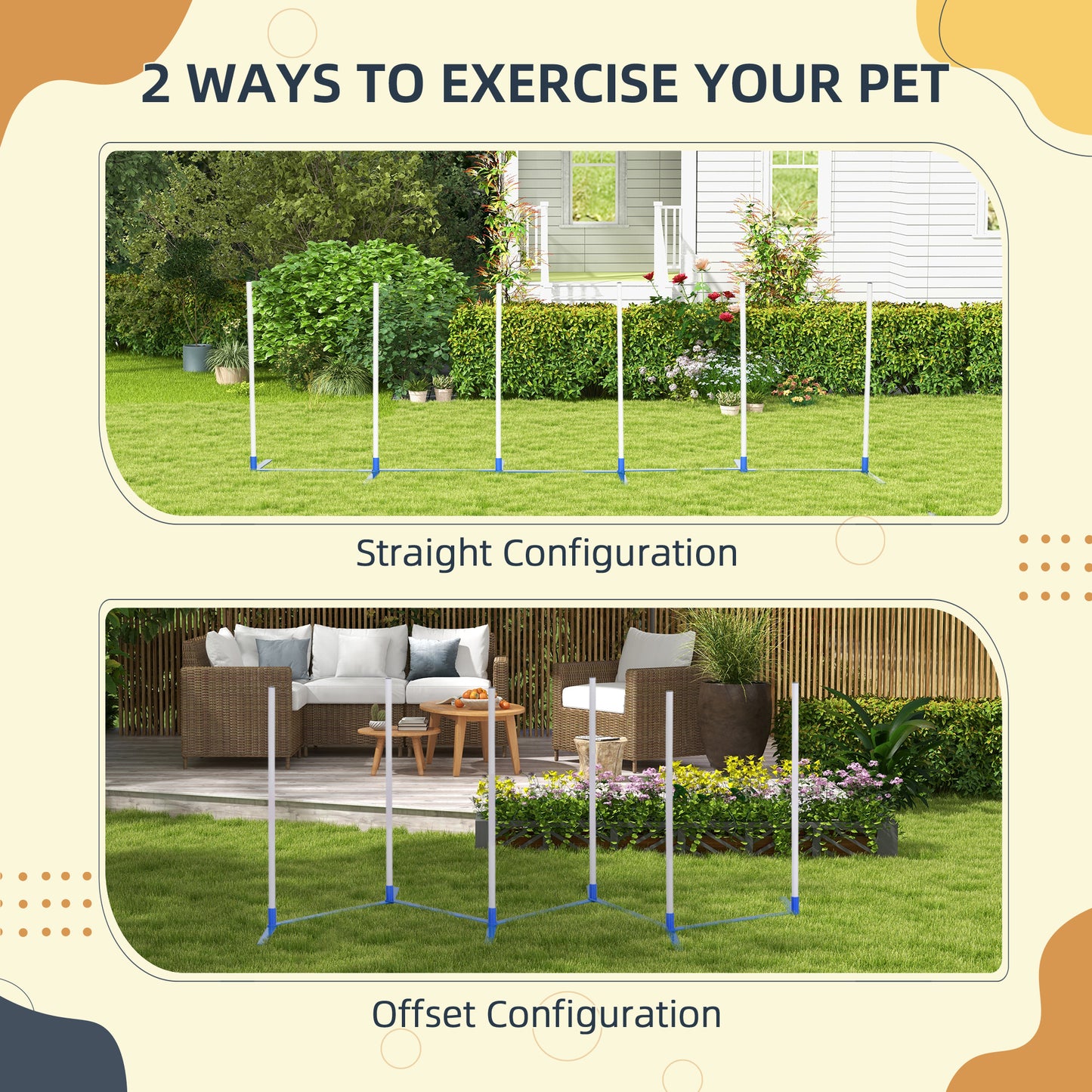 Dog Agility Equipment Training Adjustable Obstacle Course Set with 6 Weaves Poles Storage Bag for Pet Outdoor Games Exercise