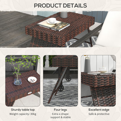 Foldable Outdoor Side Table, Rattan Garden Coffee Table with Steel Frame, Space Saving Bistro Garden Furniture for Patio