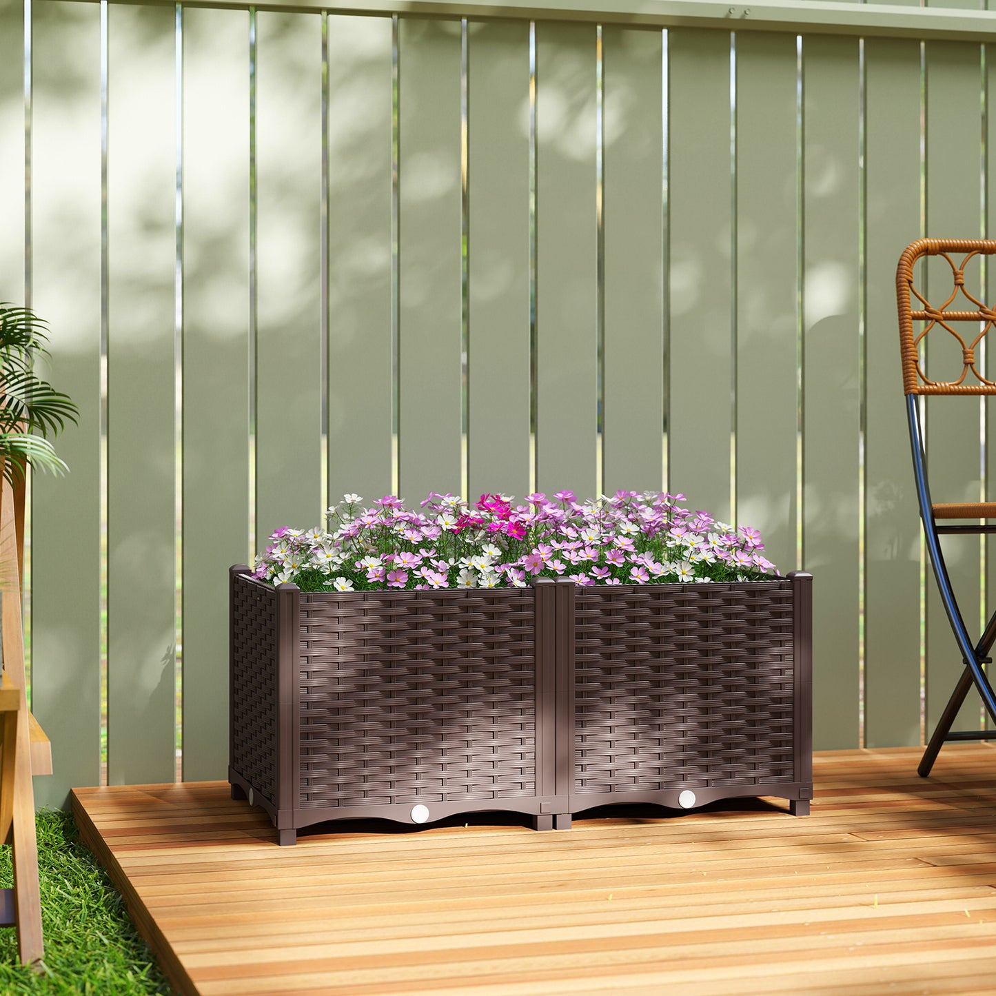 Plastic Raised Garden Bed with Legs, Self Watering Elevated Planter Boxes with Drainage Holes and Plugs