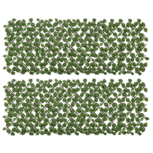 Set of 2 Expandable Artificial Trellis Hedges – Realistic Leaf Privacy Screen, 2 x 1 m