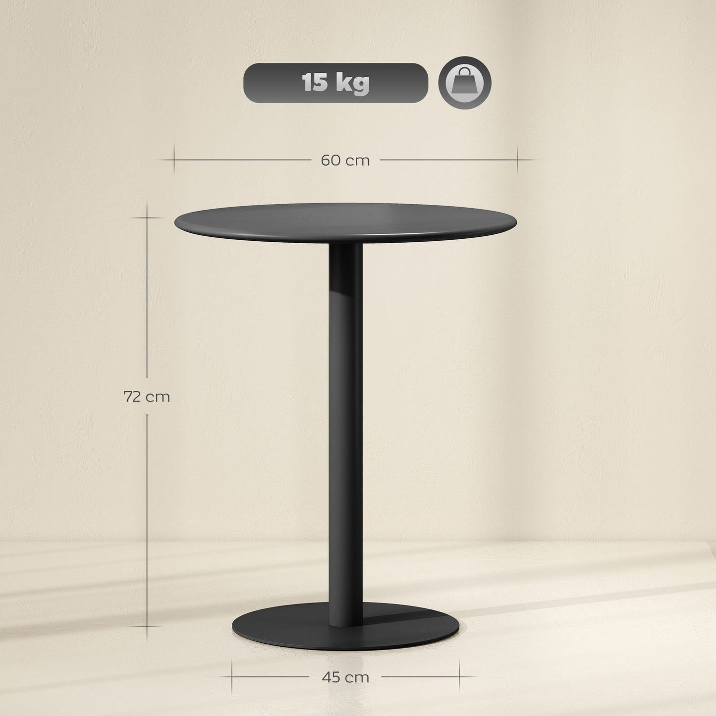 Dining Table, Round Kitchen Table with Steel Base for Living Room, Dining Room, 60 x 60 x 72cm, Black