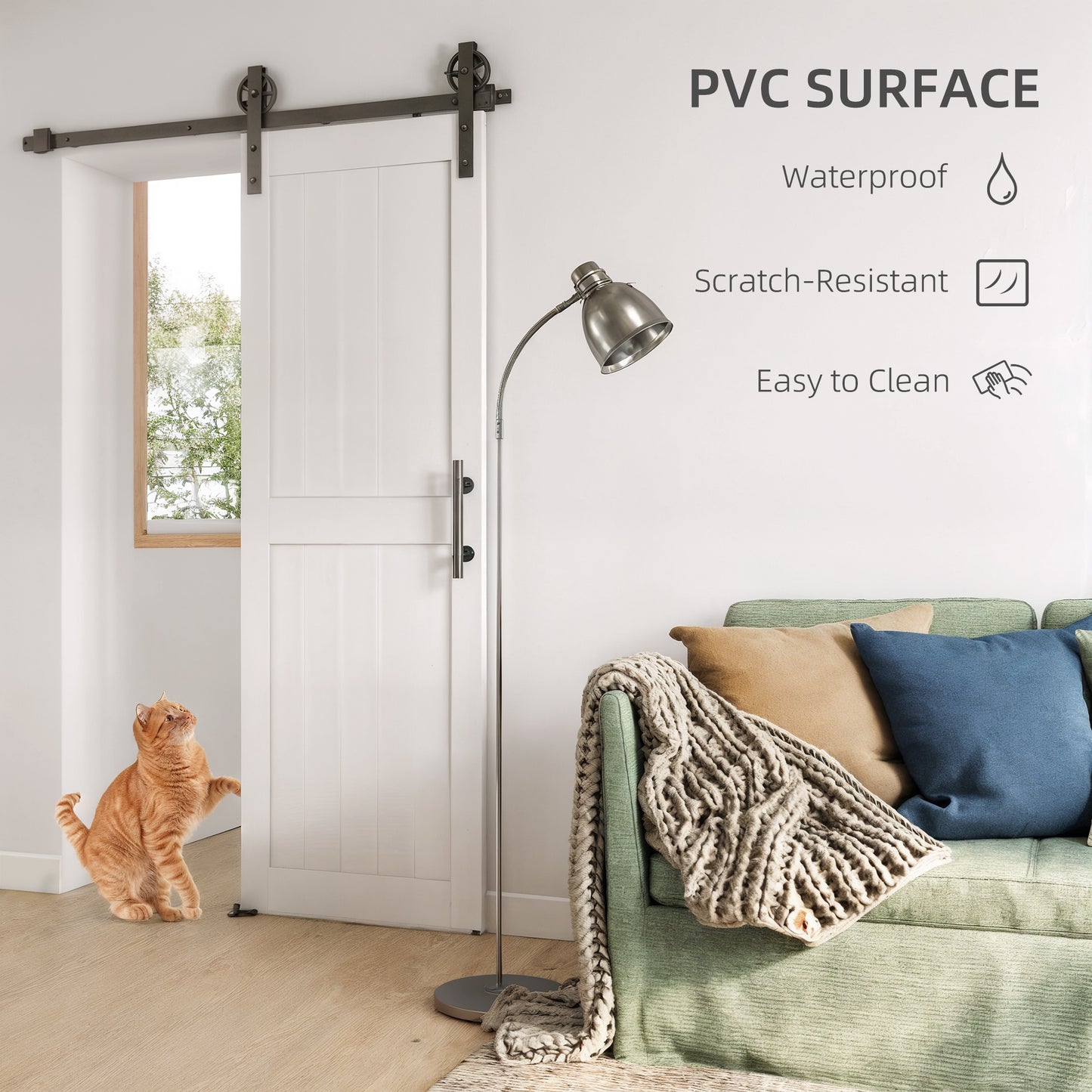 152.4cm Sliding Barn Door Kit, Sliding Door with Track, Hardware, Upgraded Rollers and Floor Guide, Handle, White