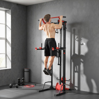 Power Tower with Lat Pull Down Machine, Pull Up Bar, Dip Station, Adjustable Height Power Pack for Home Gym