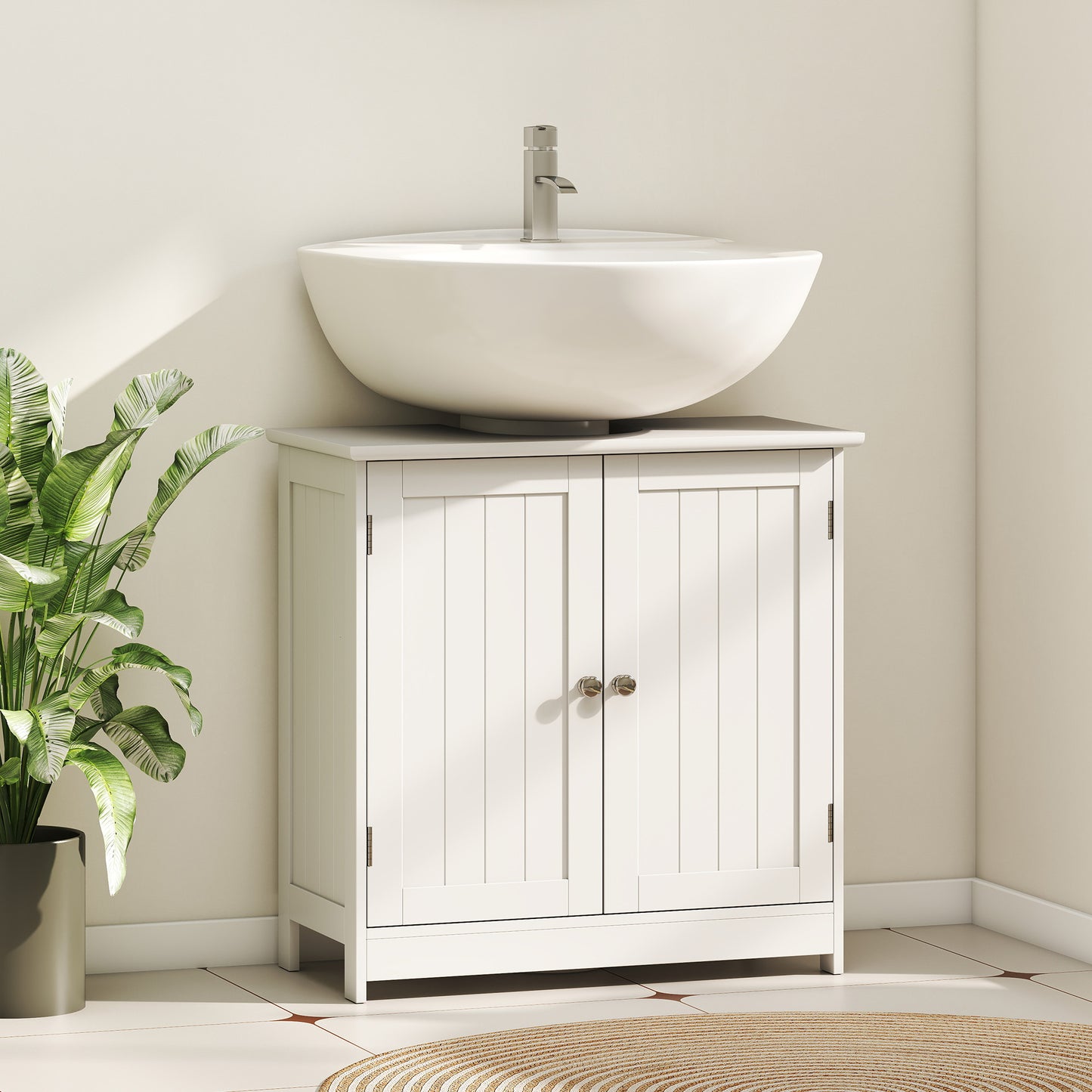 Under Sink Bathroom Storage Cabinet 2 Layers Vanity Unit Wooden - White