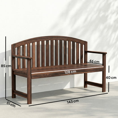 2 Seater Wooden Garden Bench with Armrest, Outdoor Furniture Chair for Park, Balcony, Carbonised Finish