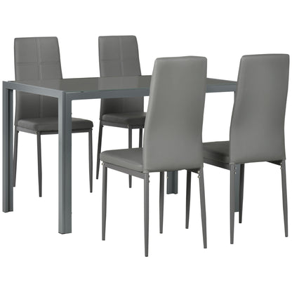 5-Piece Kitchen Dining Table Set with 4 Faux Leather Metal Frame Chairs Glass Tabletop Desk for Dining Room, Kitchen