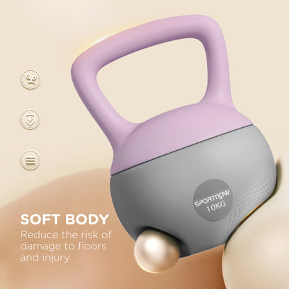 10KG Soft Kettlebell, Kettlebell with Non-Slip Handle for Home Gym, Weight Lifting, Strength Training, Purple/Grey