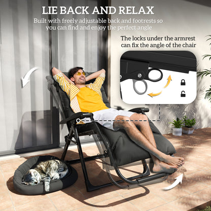 2 Piece Reclining Zero Gravity Sun Loungers with Cushions, Black