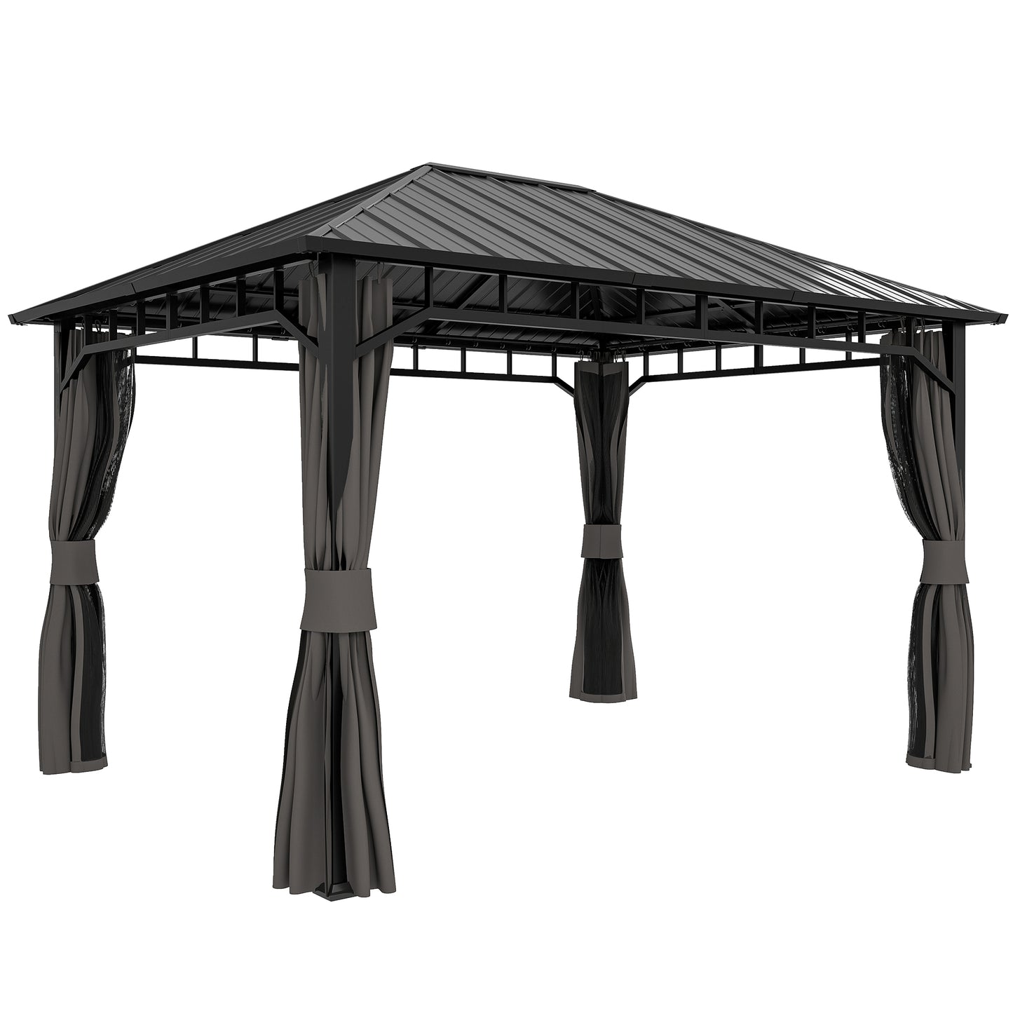 3 x 4m Hardtop Gazebo with Galvanised Steel Roof and Water Gutter, Waterproof Permanent Pavilion Garden Gazebo
