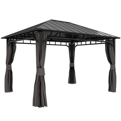 3 x 4m Hardtop Gazebo with Galvanised Steel Roof and Water Gutter, Waterproof Permanent Pavilion Garden Gazebo