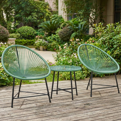 Rattan Bistro Set with Acapulco Chairs and Glass Table, Green