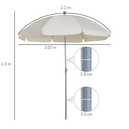 2.2m Beach Umbrella, Portable Parasol with Tilting Function, Outdoor Sunshade Shelter with 8 Ribs for Garden, Pool and Patio