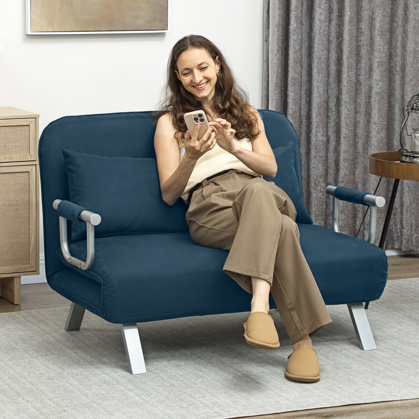 Two-Seater Click-Clack Sofa Bed - Navy Blue