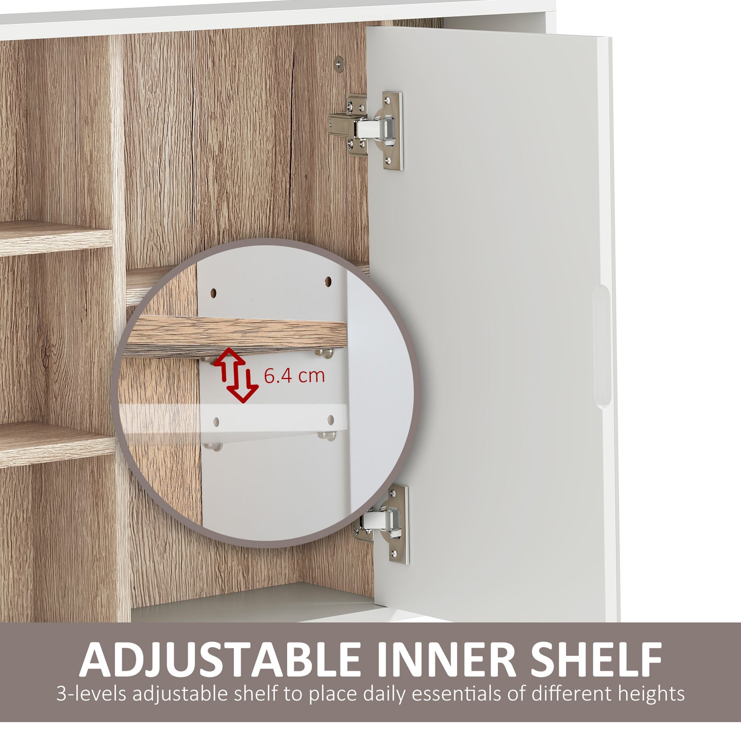Bathroom Mirror Cabinet, Wall Mounted Storage Cabinet with Open Cupboard and Adjustable Shelf, White