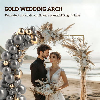 Wedding Arch Backdrop Stand, Square Metal Arch Frame with U-shaped Stakes, Gold Wedding Arch, 6.6 FT