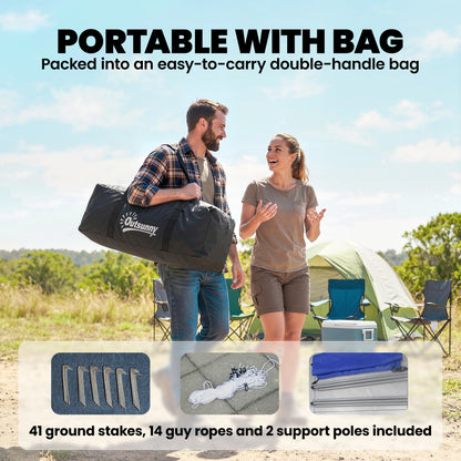 6-9 Man Large Tunnel Tent with 3 Bedrooms, Living Area and Porch, Stand-up Camping Tent, Portable with Bag, Light Grey