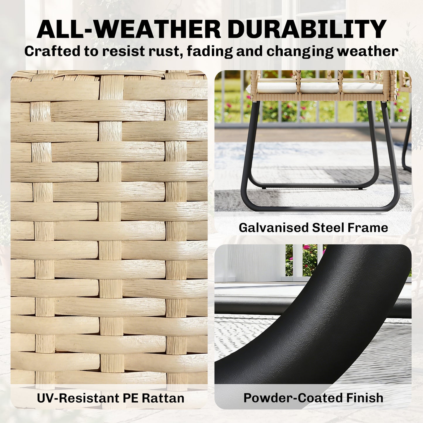 4 Piece Rattan Garden Furniture Set, Outdoor Patio Furniture with Loveseat, Armchairs and Coffee Table