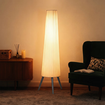 Dimmable Tripod Floor Lamp with Foot Switch, Nordic Standing Lamp with Fabric Shade, 153cm, White and Grey