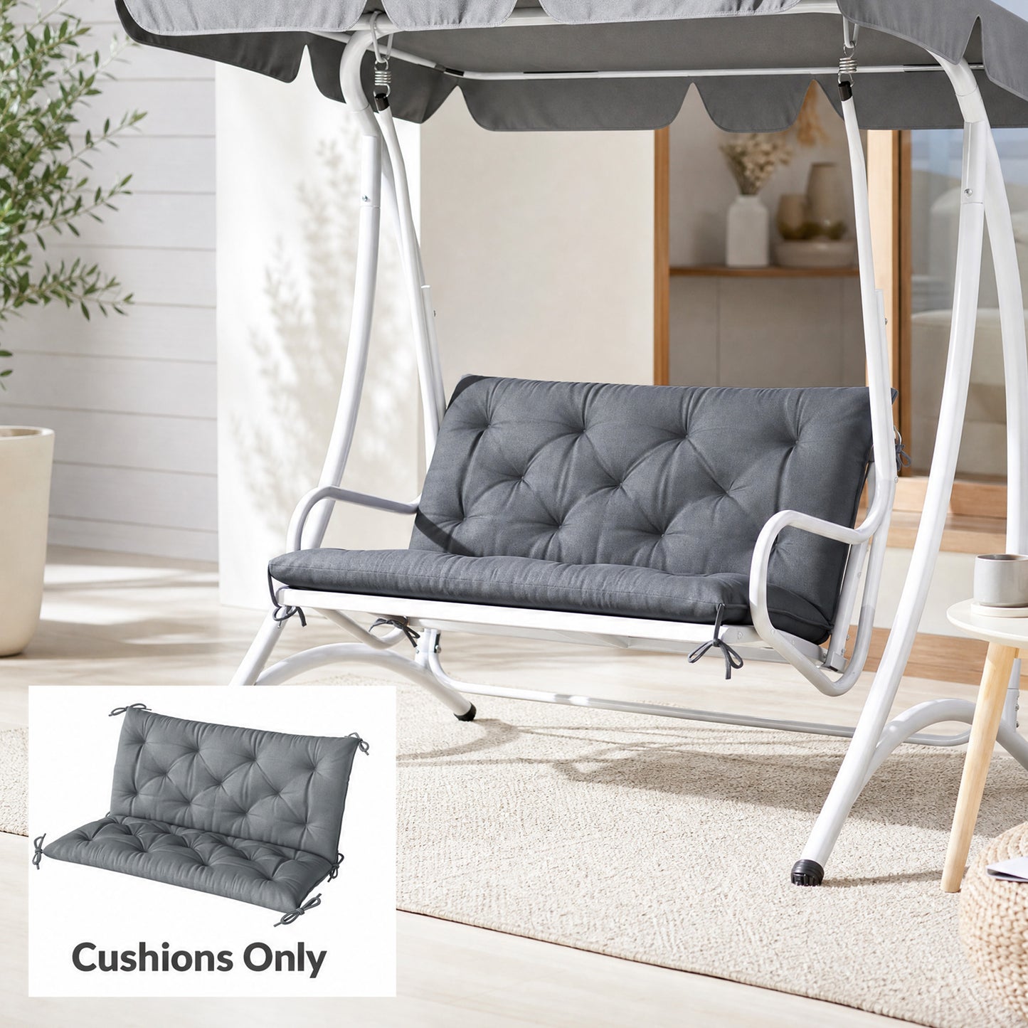 2 Seater Bench Pad, Garden Swing Chair Cushion with Back and Ties