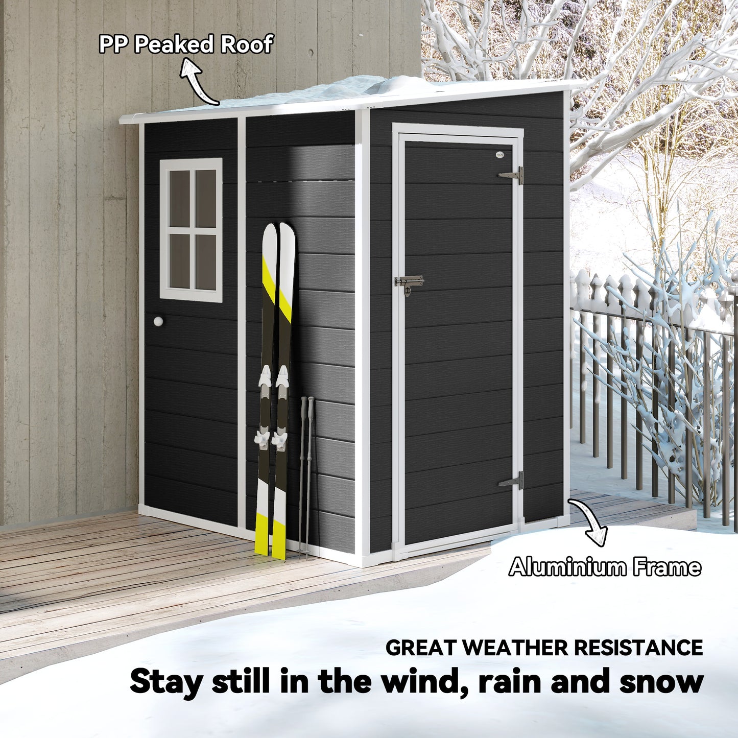 4 x 5FT Garden Storage Shed, Lean to Shed, Lockable Garden Shed with Window, Vent and Plastic Roof, Black