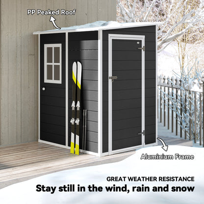 4 x 5FT Garden Storage Shed, Lean to Shed, Lockable Garden Shed with Window, Vent and Plastic Roof, Black